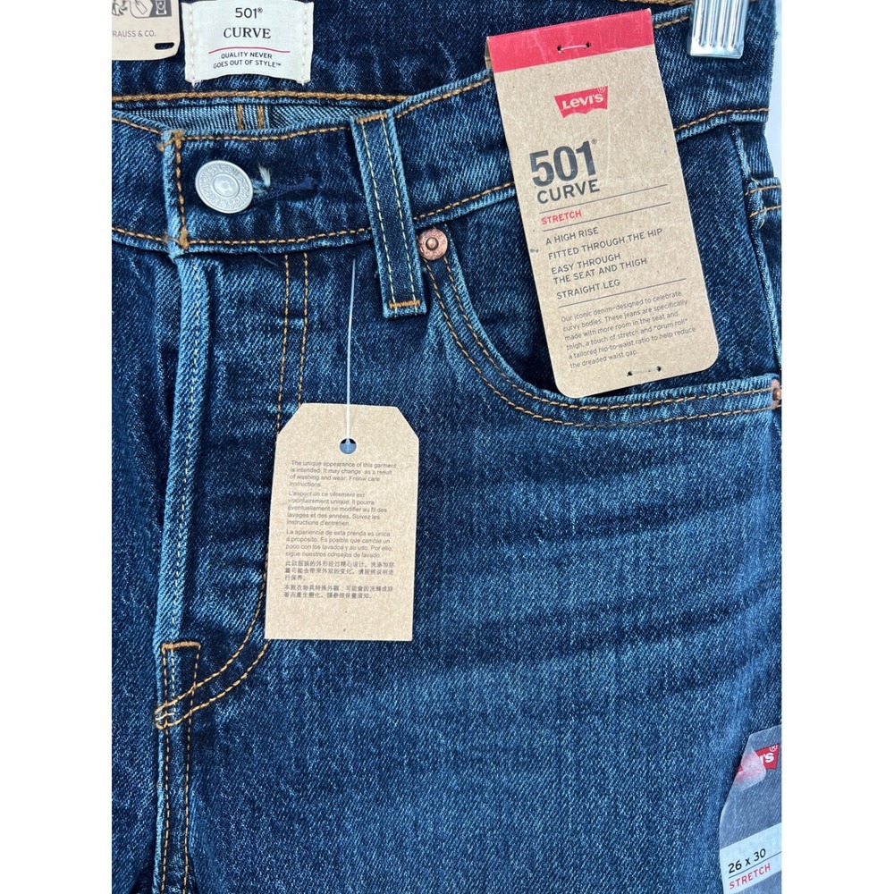 Levis 501 Curve High Rise Straight Leg Button Fly Stretch Jeans Womens 26x30 - Picture 4 of 6